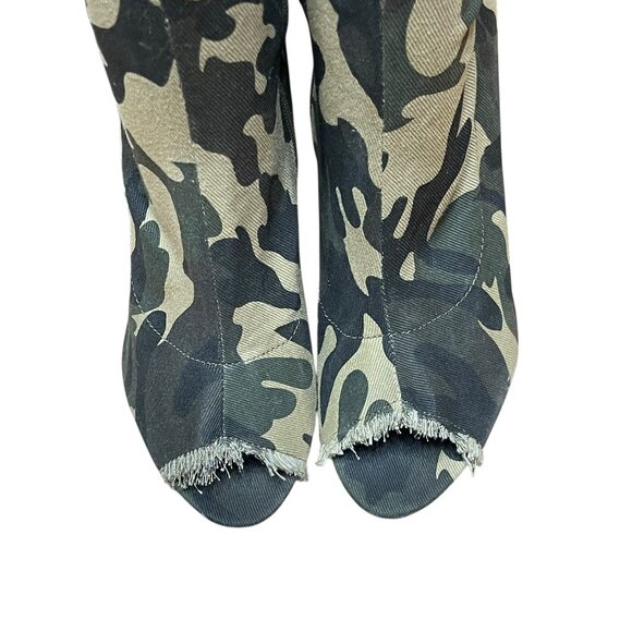 Shoedazzle Camo Thigh-High Stiletto Boots Size 8 With Peep Toe & Distressed Ripp - Picture 2 of 16